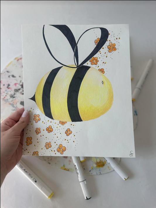 Bee & Flowers Print