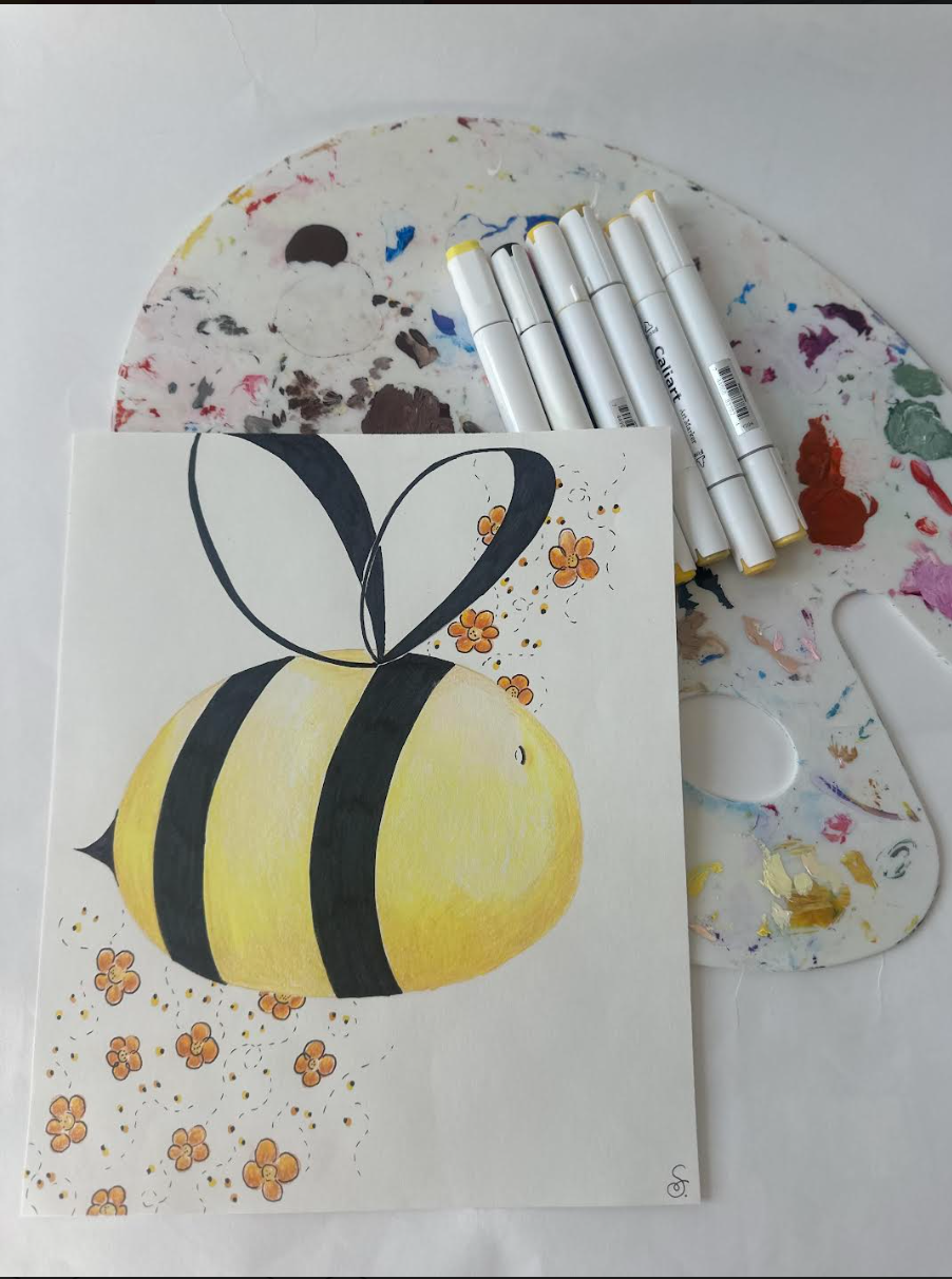 Bee & Flowers Print