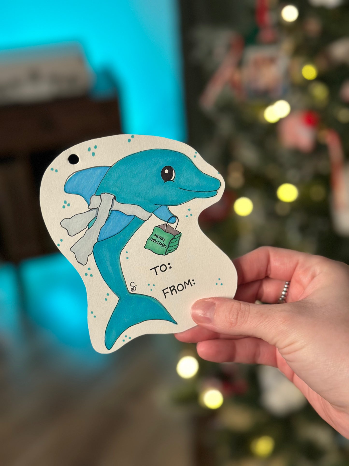 Dolphin Holiday Gift Tag