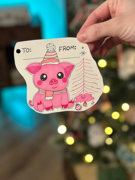 Pig Holiday Gift Tag