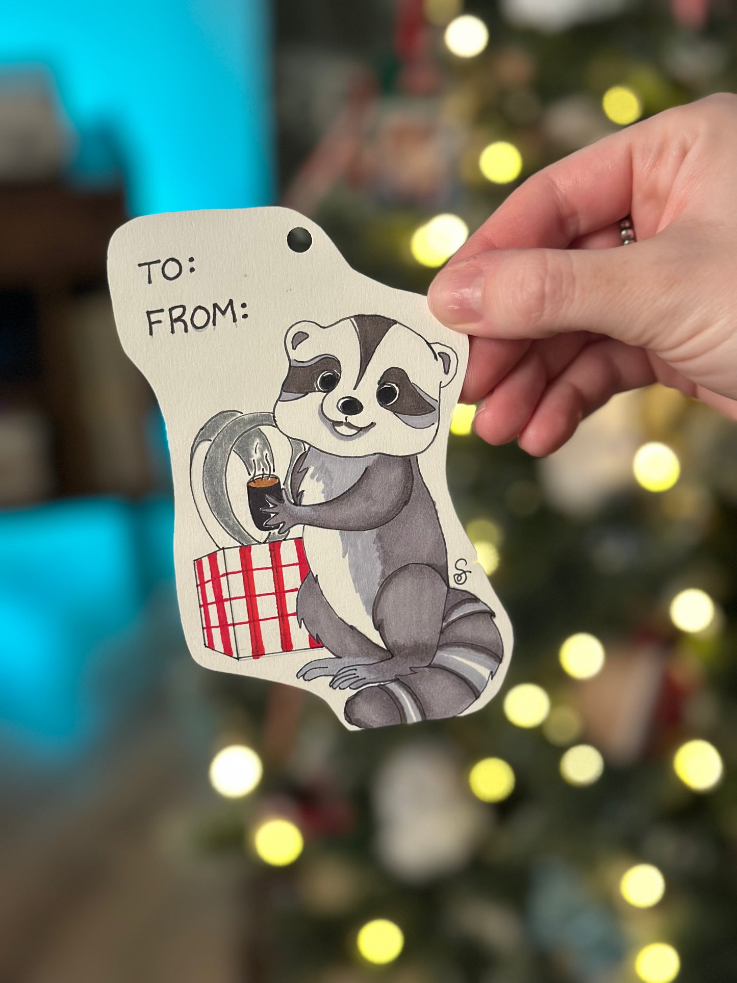 Raccoon Holiday Gift Tag