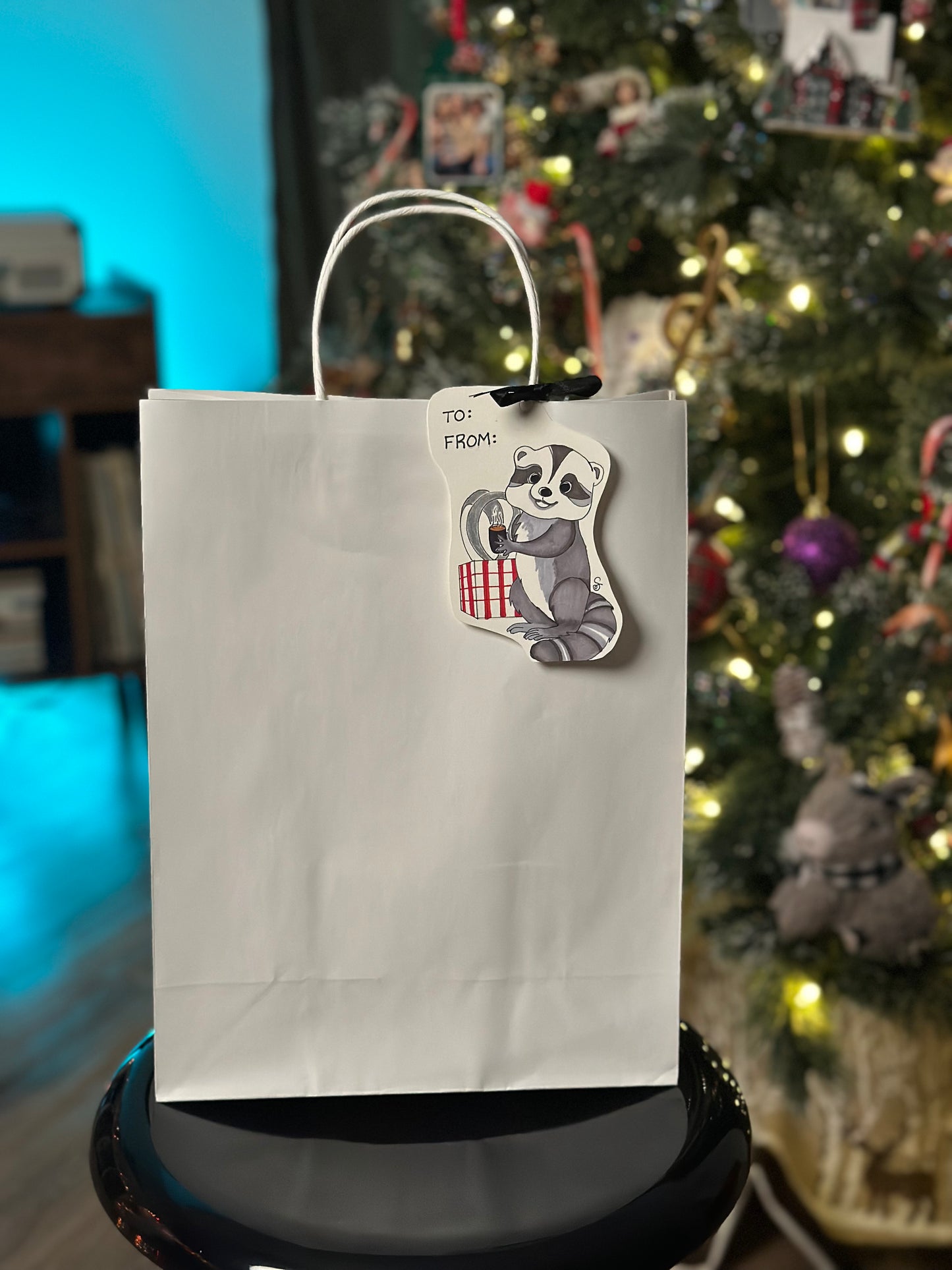 Raccoon Holiday Gift Tag